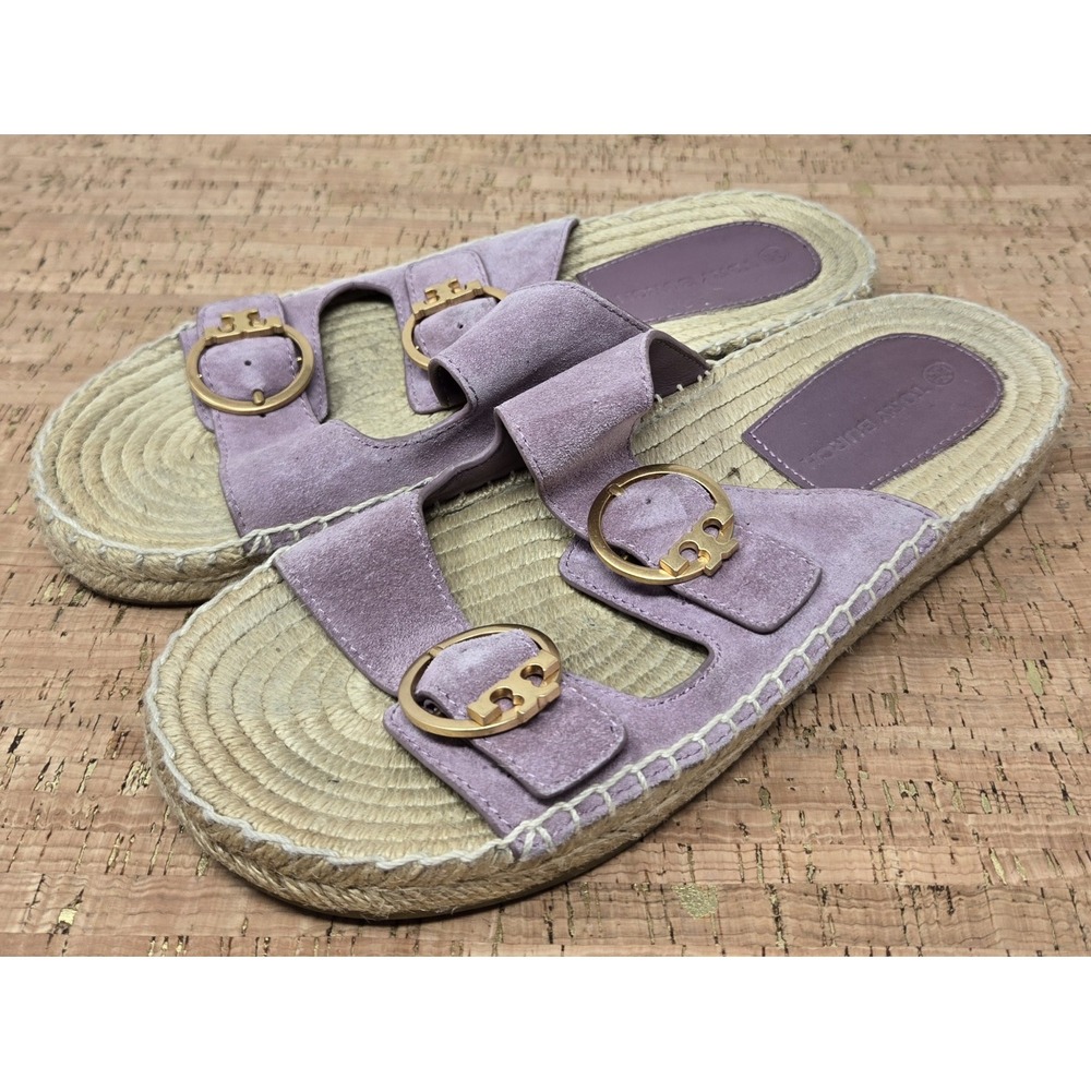 Tory Burch Sandals Womens 7M Selby Espadrille Flats Strappy Ring Logo leather - Picture 1 of 9